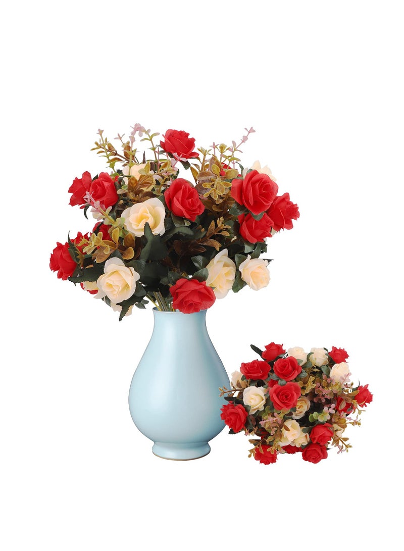 SYOSI Artificial Flowers Rose, Artificial Flowers Outdoor UV Resistant Plants Faux Plastic Greenery Shrubs Indoor Outside Hanging Planter for Home Wedding Office Table Decoration Gift Red (3 Bundles) - Image 1