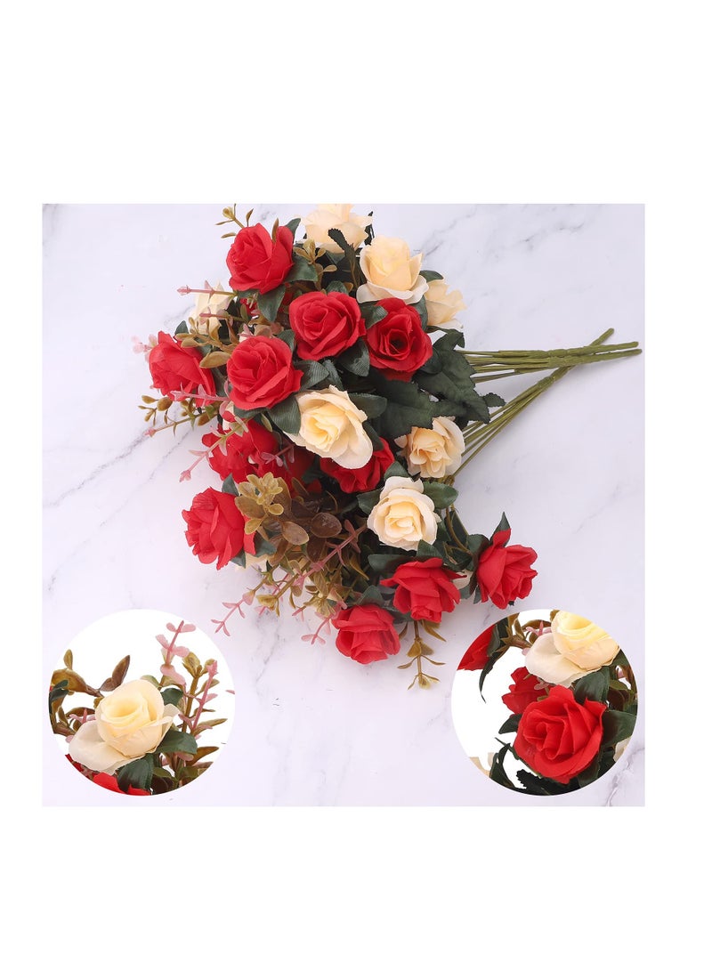 SYOSI Artificial Flowers Rose, Artificial Flowers Outdoor UV Resistant Plants Faux Plastic Greenery Shrubs Indoor Outside Hanging Planter for Home Wedding Office Table Decoration Gift Red (3 Bundles) - Image 3