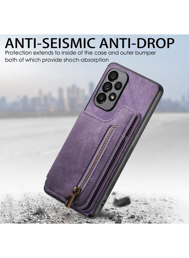 S-TOP Case For Samsung Galaxy A71 Retro Leather Zipper Wallet Back Phone Case - Image 4