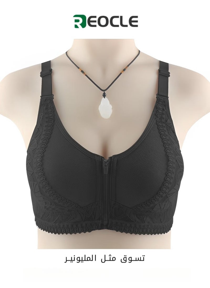 REOCLE Women's Zip Front Closure Bra Wirefree Post-Surgery Bra Workout Gym Yoga Sports Bras with Adjustable Straps  - Image 1