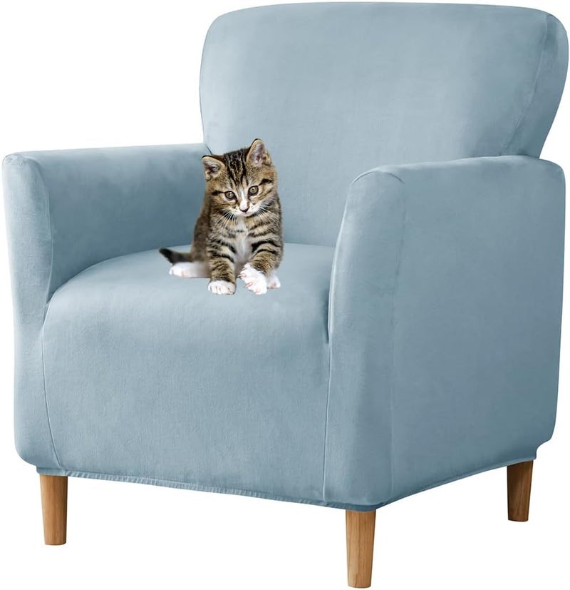 SONNACH Stretch Chair Covers with Arms 1-Piece Banquet Armchair Slipcover Velvet Mid Century Modern Armchair Slipcover Anti-Slip Furniture Protector for Living Room Friendly for Kids Pets (Baby Blue) - Image 1