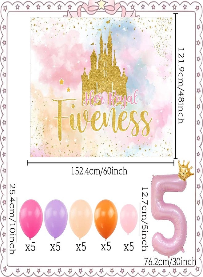 Roaring Good Time Her Royal Fiveness Birthday Decorations Pink Gold Princess Castles Balloon Garland Crown Number 5 Foil Balloons Banner for 5 Years Old Birthday Party Decor Supplies - Image 2