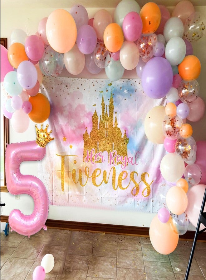 Roaring Good Time Her Royal Fiveness Birthday Decorations Pink Gold Princess Castles Balloon Garland Crown Number 5 Foil Balloons Banner for 5 Years Old Birthday Party Decor Supplies - Image 4