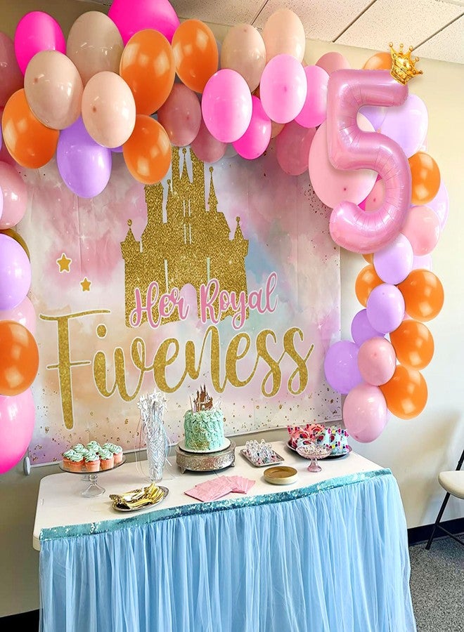Roaring Good Time Her Royal Fiveness Birthday Decorations Pink Gold Princess Castles Balloon Garland Crown Number 5 Foil Balloons Banner for 5 Years Old Birthday Party Decor Supplies - Image 5