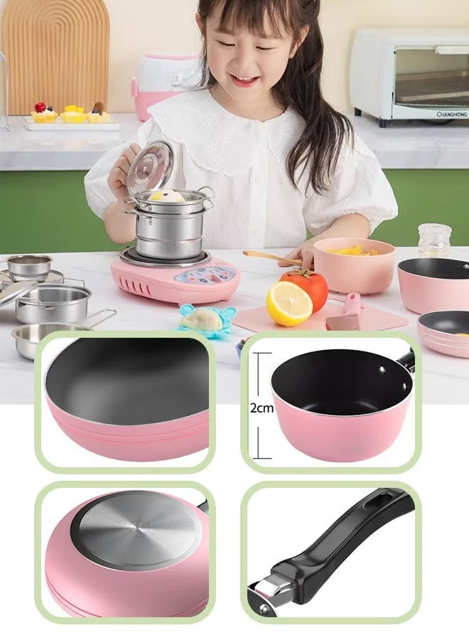 Soofam Mini Kitchen Real cooking full set of cooking girls small kitchen set childrens baby educational play house toys[Anti-scald Antibacterial Small Electric Furnace] Stainless Steel 139 PSC - Image 3
