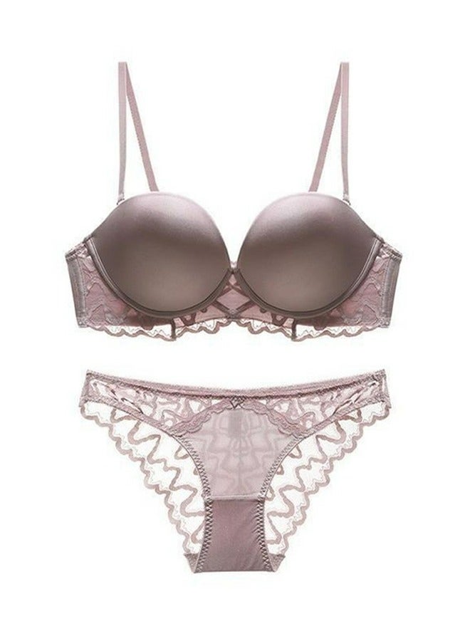 Solid Color Thin Cup Smooth Lace Bra And Panty Set Dusty Pink