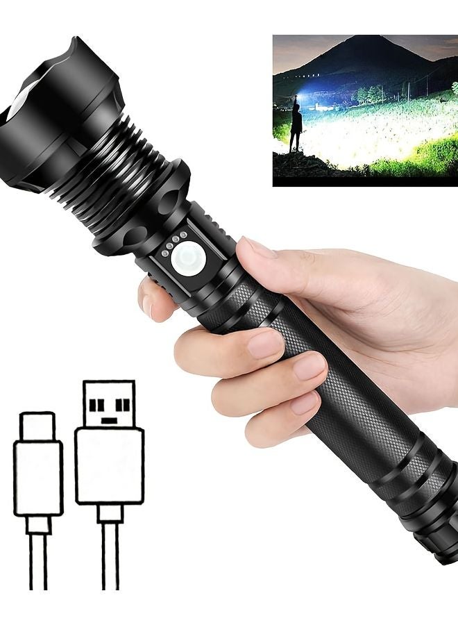 Zoomable USB Rechargeable LED Flashlight 5 Modes Battery Level Display Emergency Work Light - Image 2