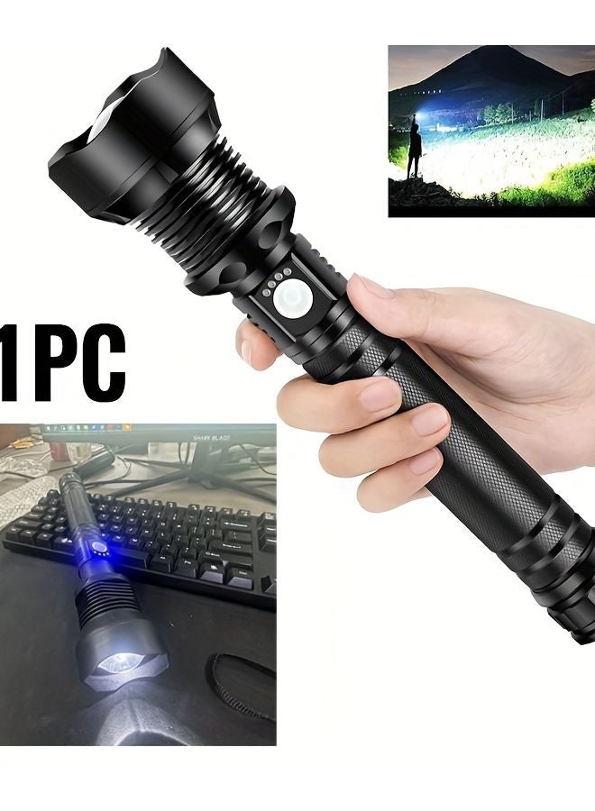 Zoomable USB Rechargeable LED Flashlight 5 Modes Battery Level Display Emergency Work Light - Image 1