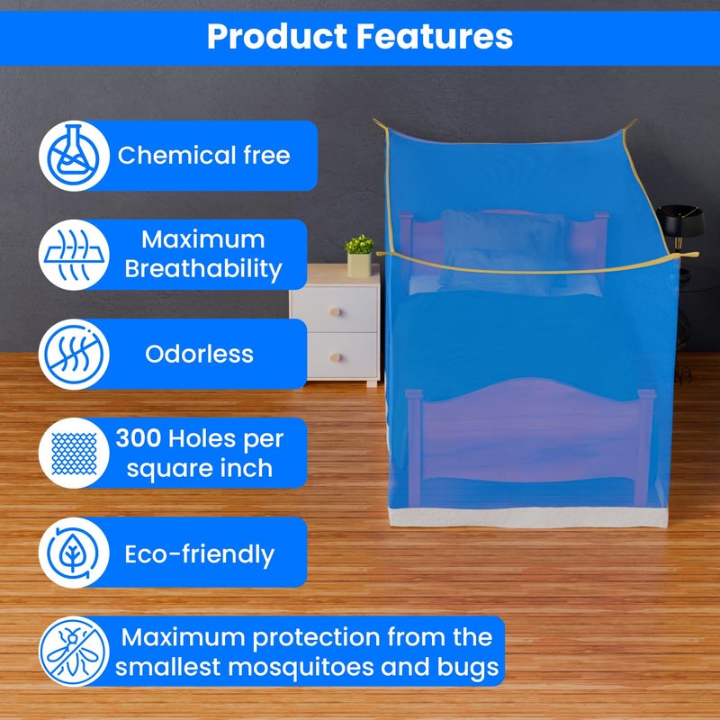 ORILEY Mosquito Net Single Bed Soft Diamond Jali Canopy Bug Netting for Baby Adults Camping Screen House (Blue, 3.25 x 6.5 Feet) - Image 3
