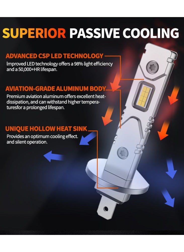 Generic 2 Pieces LED Car Headlights, 20000LM H1 No Fan, 60W High Brightness, 6000K Color Temperature, Aviation Aluminum with Excellent Heat Dissipation, 50000+ Hours Lifespan, Plug-and-Play, Left Low Right High Beam, High-Efficiency Car Bulbs（2pcs）  - Image 2