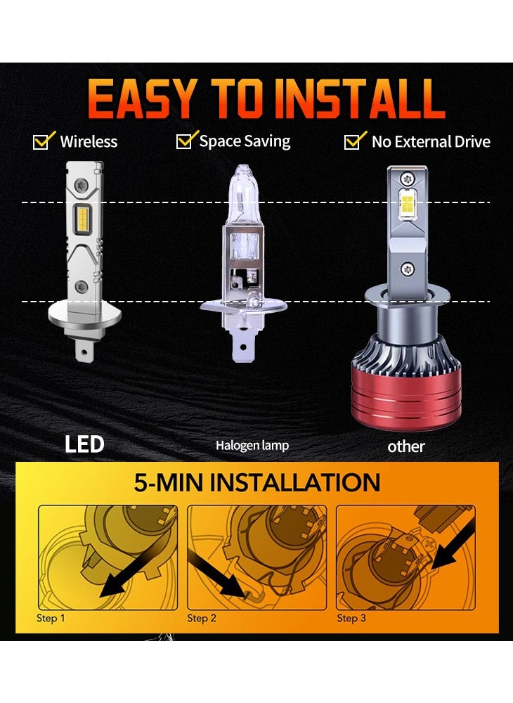 Generic 2 Pieces LED Car Headlights, 20000LM H1 No Fan, 60W High Brightness, 6000K Color Temperature, Aviation Aluminum with Excellent Heat Dissipation, 50000+ Hours Lifespan, Plug-and-Play, Left Low Right High Beam, High-Efficiency Car Bulbs（2pcs）  - Image 4