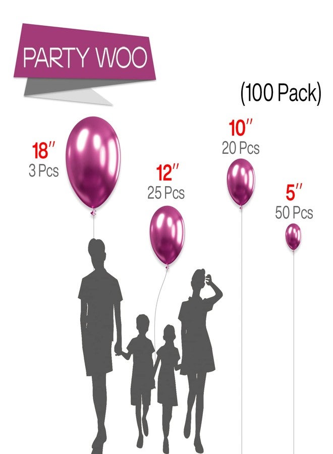PartyWoo Metallic Hot Pink Balloons 100pcs Different Sizes of 18 12 10 5 Inch Chorme Dark Pink Magenta Fuchsia Balloon Arch Kit Garland for Wedding Birthday Baby Shower Party Decorations Pink-G114 - Image 2