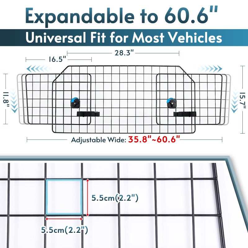 rabbitgoo Dog Car Barrier for SUVs, Adjustable Large Pet Gate, Universal-Fit Divider Cargo Net, Heavy-Duty Wire Mesh Dog Barrier SUV, Van Vehicles Subaru Car Accessories Safety Travel, Standard Model - Image 3
