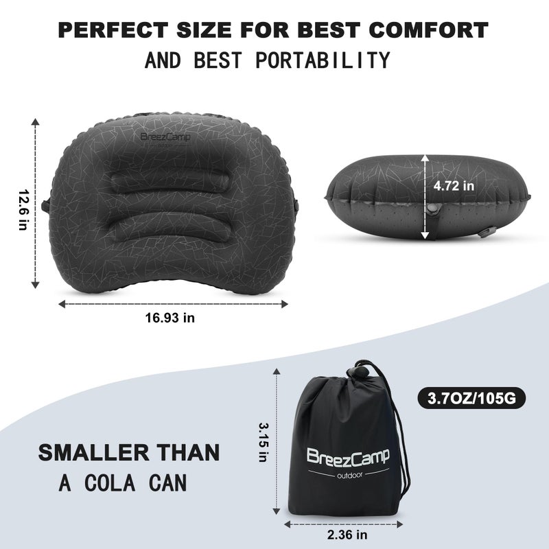 BreezCamp Inflatable Camping Pillow, Travel Blow Up Air Pillow, Neck Lumbar Support Ultralight Compact Pillow for Outdoor Hiking Backpacking Car Beach Airplane Sleeping Essentials, Black - Image 5