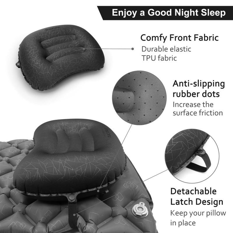 BreezCamp Inflatable Camping Pillow, Travel Blow Up Air Pillow, Neck Lumbar Support Ultralight Compact Pillow for Outdoor Hiking Backpacking Car Beach Airplane Sleeping Essentials, Black - Image 3