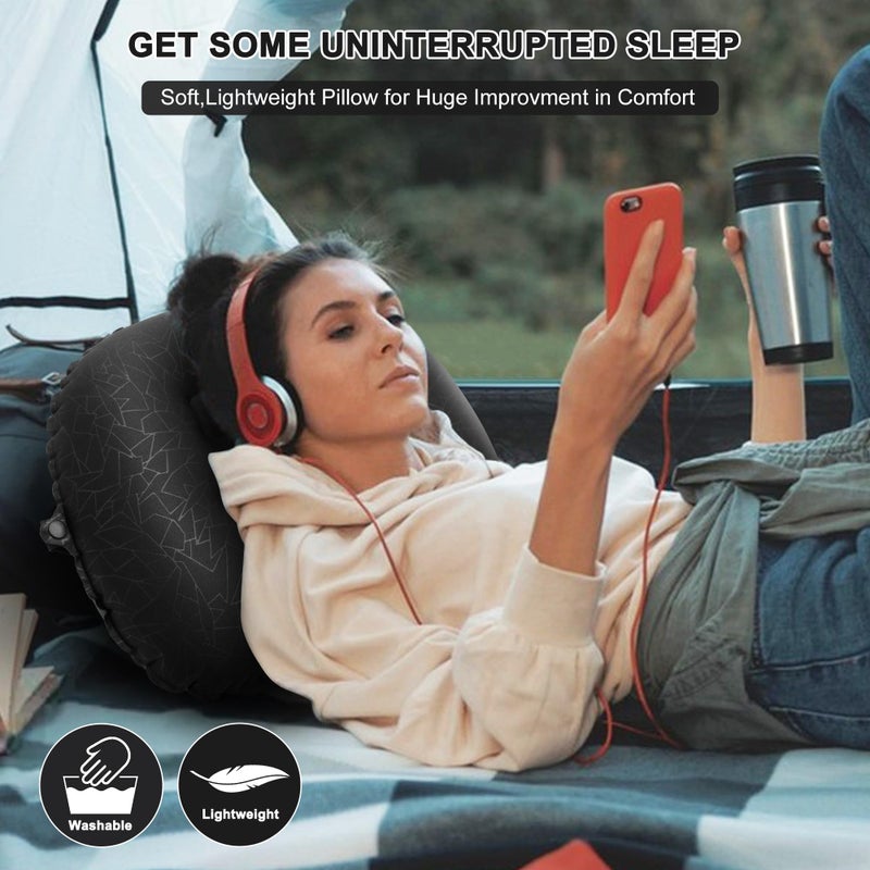 BreezCamp Inflatable Camping Pillow, Travel Blow Up Air Pillow, Neck Lumbar Support Ultralight Compact Pillow for Outdoor Hiking Backpacking Car Beach Airplane Sleeping Essentials, Black - Image 2