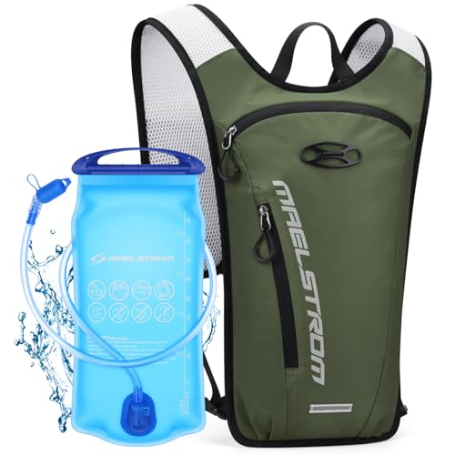 Maelstrom Hydration Backpack Hiking Backpack with 2L Water Bladder Running Hydration Vest for Cycling Hiking Rave for Men Women Army Green - Image 1