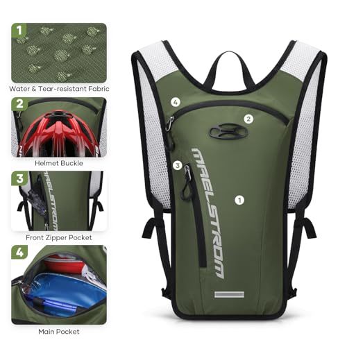Maelstrom Hydration Backpack Hiking Backpack with 2L Water Bladder Running Hydration Vest for Cycling Hiking Rave for Men Women Army Green - Image 3