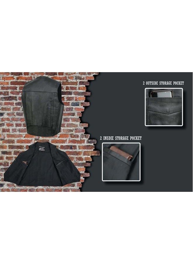 EVENT LEATHER Event Biker Leather Men's Promo Basic Leather Vest (Black, XXX-Large) - Image 4
