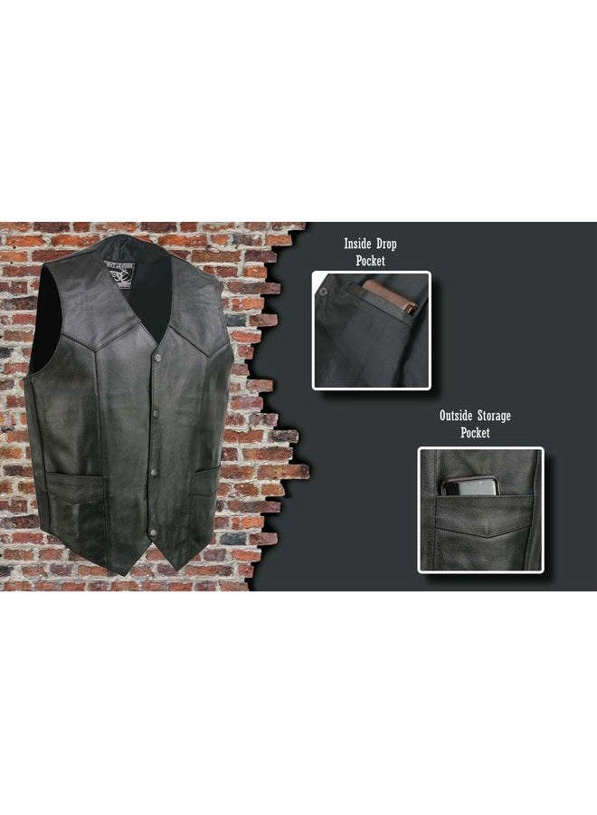 EVENT LEATHER Event Biker Leather Men's Promo Basic Leather Vest (Black, XXX-Large) - Image 2
