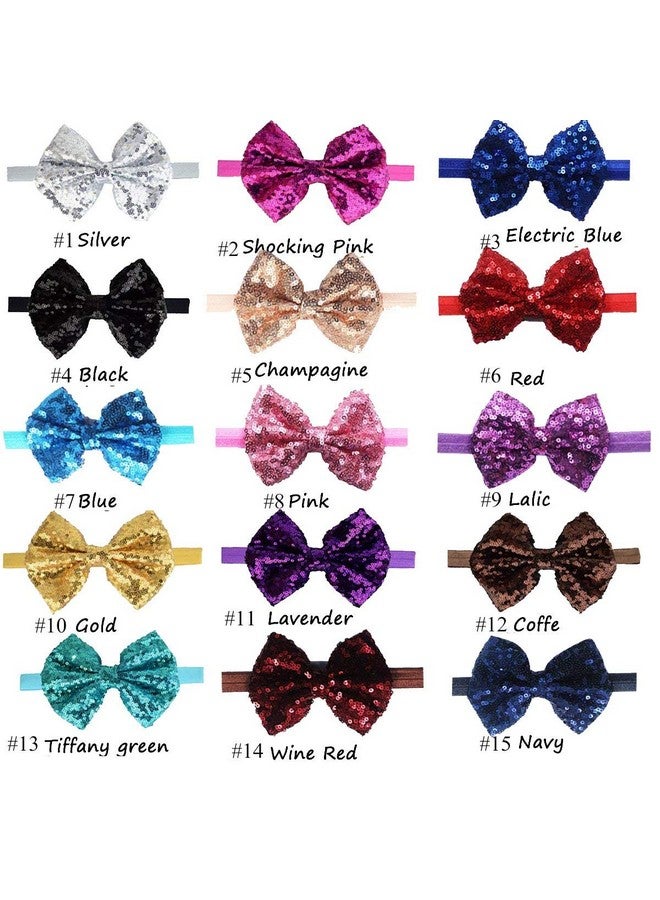 CellElection 15Pcs Baby Girls Headbands 4'' Big Boutique Bling Sparkly Glitter Sequin Hair Bows Headband Elastic Hair Bands Hair Accessories For Toddlers Infants Newborns - Image 3