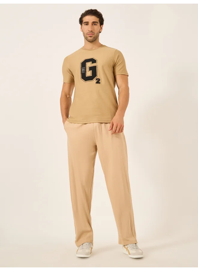 فورت كولينز Fort Collins Men Brown Applique Detail Short Sleeves T-Shirt
