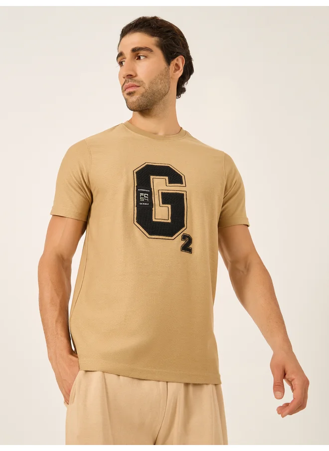 فورت كولينز Fort Collins Men Brown Applique Detail Short Sleeves T-Shirt
