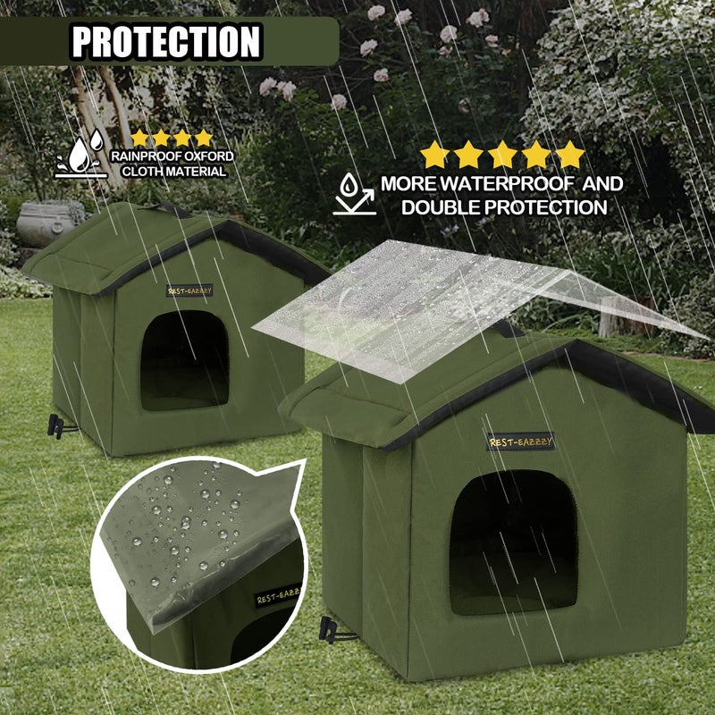 Rest-Eazzzy Cat House for Outdoor Cats, Weatherproof and Insulated Feral Cat House with Mat and Clip, Easy to Put Together, Selfwarming Cat Shelter for Winter(Olive Green, Canopy House X 1) - Image 3