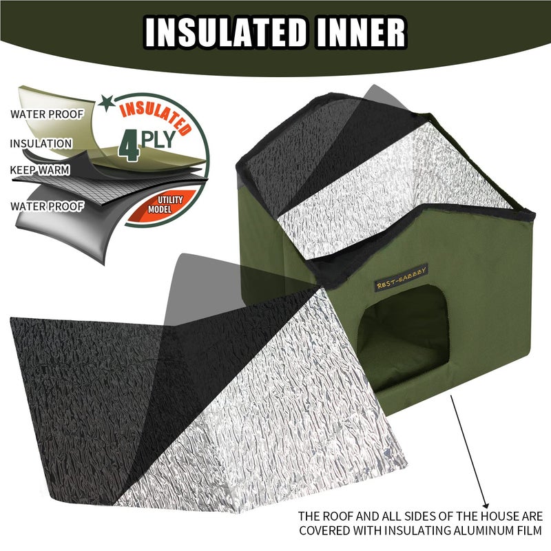 Rest-Eazzzy Cat House for Outdoor Cats, Weatherproof and Insulated Feral Cat House with Mat and Clip, Easy to Put Together, Selfwarming Cat Shelter for Winter(Olive Green, Canopy House X 1) - Image 2