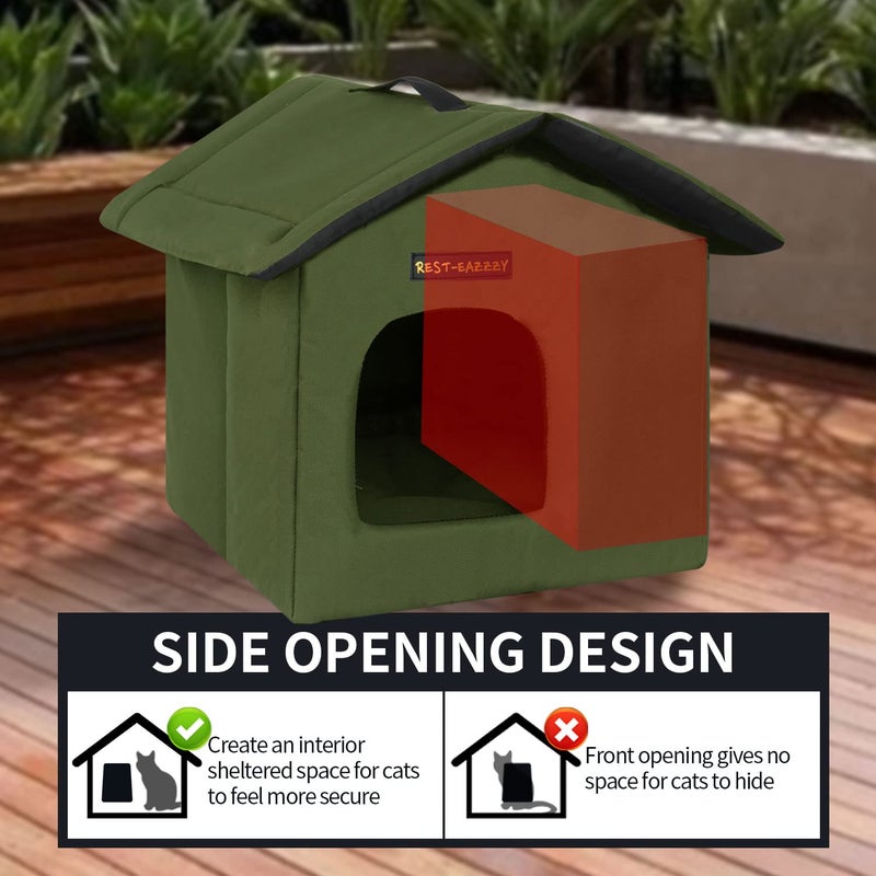 Rest-Eazzzy Cat House for Outdoor Cats, Weatherproof and Insulated Feral Cat House with Mat and Clip, Easy to Put Together, Selfwarming Cat Shelter for Winter(Olive Green, Canopy House X 1) - Image 5