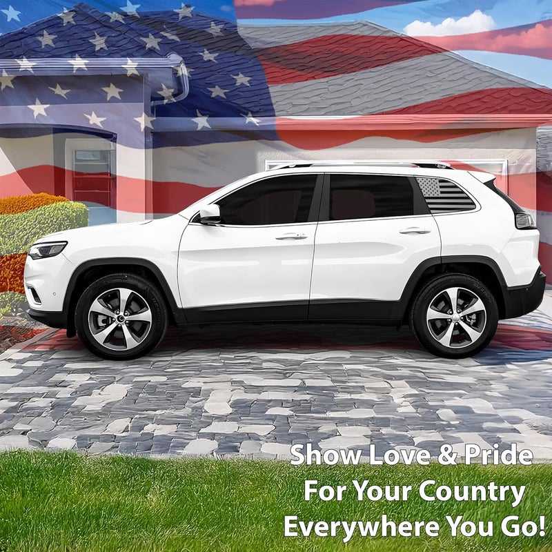 BOGAR TECH DESIGNS American Flag Rear Side Quarter Window Precut Decals for Jeep Cherokee 2014-2021, Matte Black - Image 2