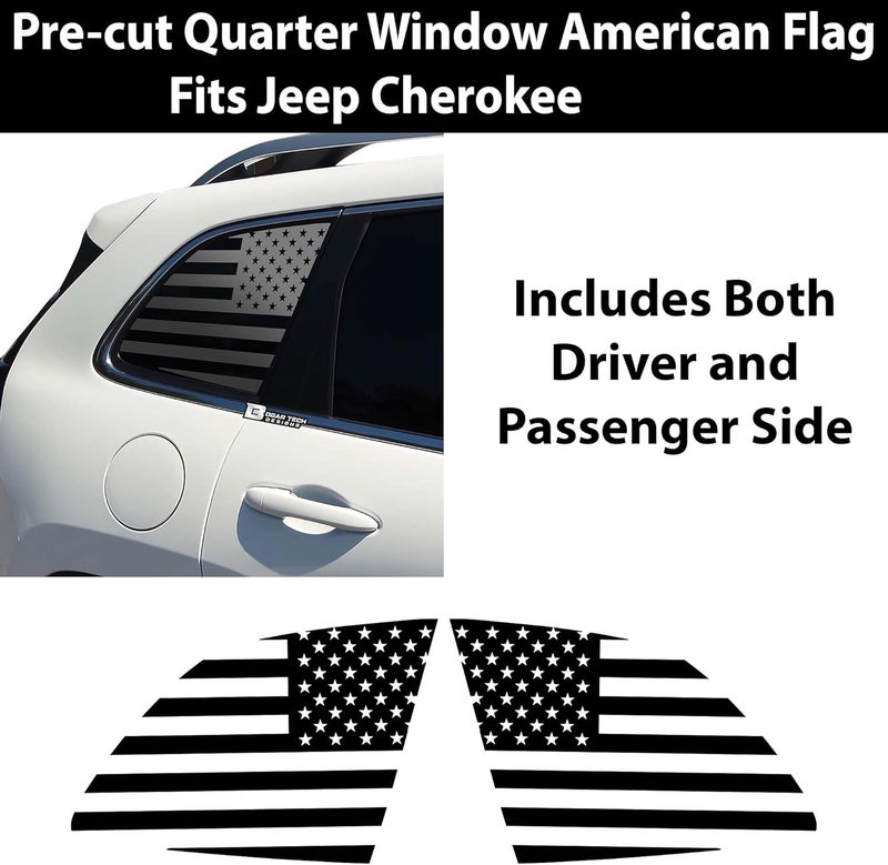 BOGAR TECH DESIGNS American Flag Rear Side Quarter Window Precut Decals for Jeep Cherokee 2014-2021, Matte Black - Image 4