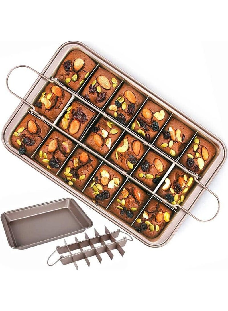 YOUGE Brownie Baking Tray, Non-Stick Brownie Cake Pan with Dividers and Grips, 18 Pre-slice Brownie Pan for Baking Bread, Cookie, Cake, Chocolate(Champagne Gold) - Image 1