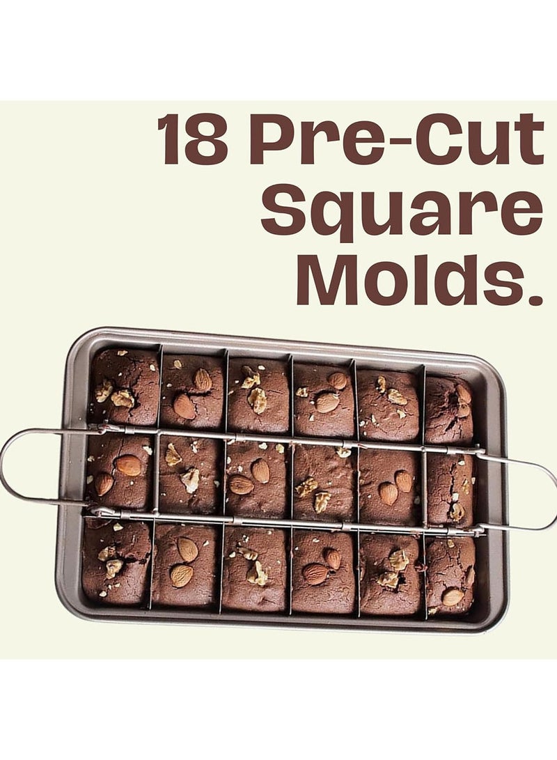 YOUGE Brownie Baking Tray, Non-Stick Brownie Cake Pan with Dividers and Grips, 18 Pre-slice Brownie Pan for Baking Bread, Cookie, Cake, Chocolate(Champagne Gold) - Image 2