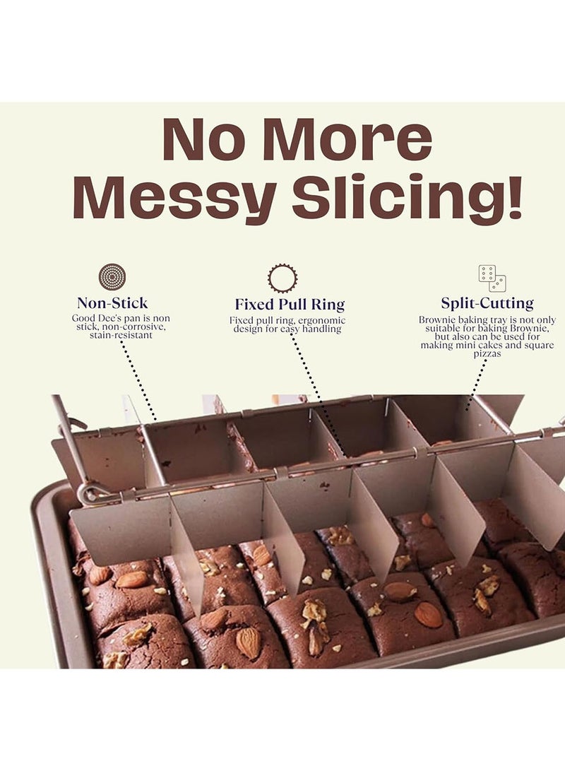 YOUGE Brownie Baking Tray, Non-Stick Brownie Cake Pan with Dividers and Grips, 18 Pre-slice Brownie Pan for Baking Bread, Cookie, Cake, Chocolate(Champagne Gold) - Image 3