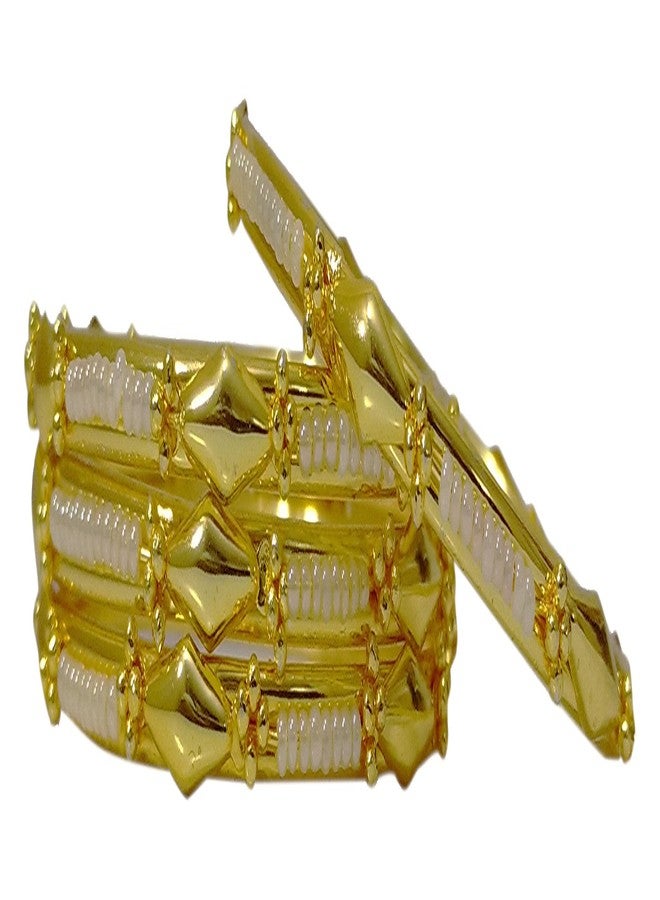 VALLE PV Pushpavalli Fashions South Indian Style Traditional Gold Color Brass Metal Bridal Bangles for Women (Size: 2.4, B30-2.4, Set of 4) (2.4) - Image 2
