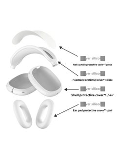 Suitable For Apple Airpodsmax Protective Cover Silicone Airpodsmax Ear Mask Airpods Max Head Beam-Colour:Silicone*silver White 4-piece Set (net Pad*1+headband Cover*1+shell Cover*1 Pair+ear Pad Cover*1 Pair)-Applicable Model:Airpods Max 1/2 Generation Universal