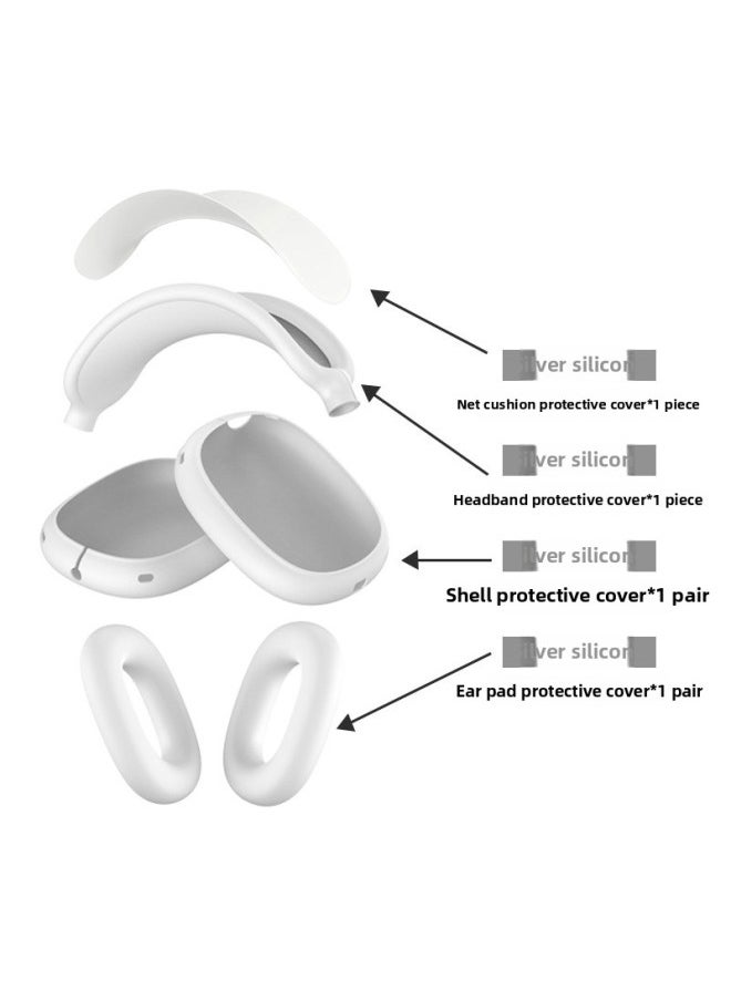 Generic - Suitable For Apple Airpodsmax Protective Cover Silicone Airpodsmax Ear Mask Airpods Max Head Beam-Colour:Silicone*silver White 4-piece Set (net Pad*1+headband Cover*1+shell Cover*1 Pair+ear Pad Cover*1 Pair)-Applicable Model:Airpods Max 1/2 Generation Universal - Image 1