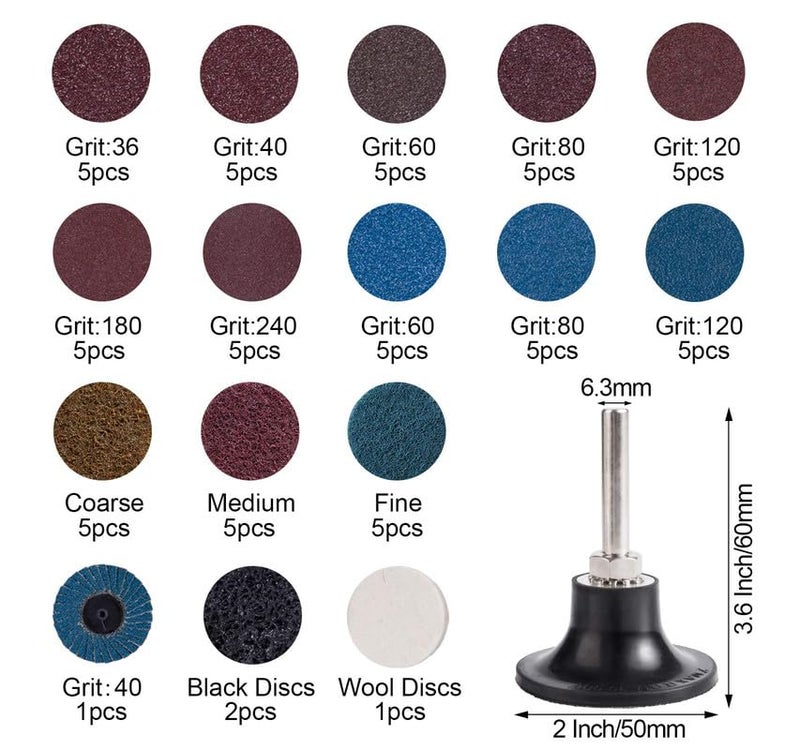 S SATC 2 Inch Sanding Discs 70PCS Die Grinder Sanding Disc with 1/4" Holder for Die Grinder Surface Conditioning Disc for Burr Finish Rust Paint Removal - Image 2