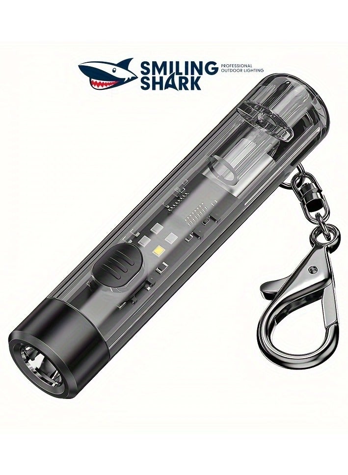 SMILING SHARK Mini Work Light, Small COB Keychain Light, Super Bright Rechargeable Waterproof Flashlight With Keychain, For Family Daily Use, Outdoor Activities, Emergencies - Image 1