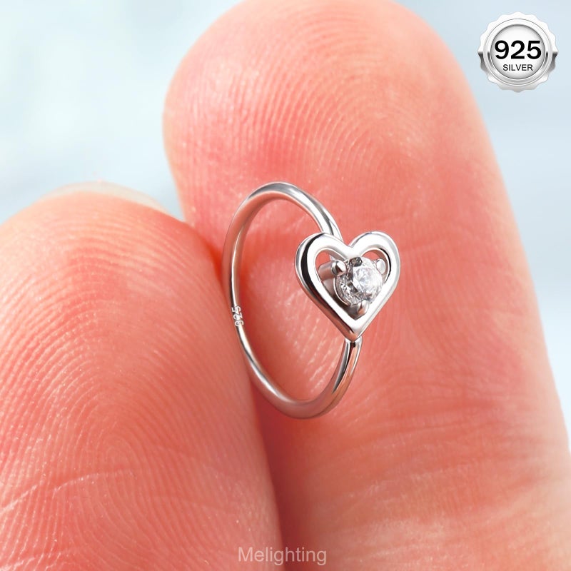 Melighting 20G Nose Ring Hoop 925 Sterling Silver Seamless Open Nose Piercing Dangle Star/Butterfly/Heart Helix Earring Clear CZ 8 mm Cartilage Earring Nose Jewelry for Women - Image 2