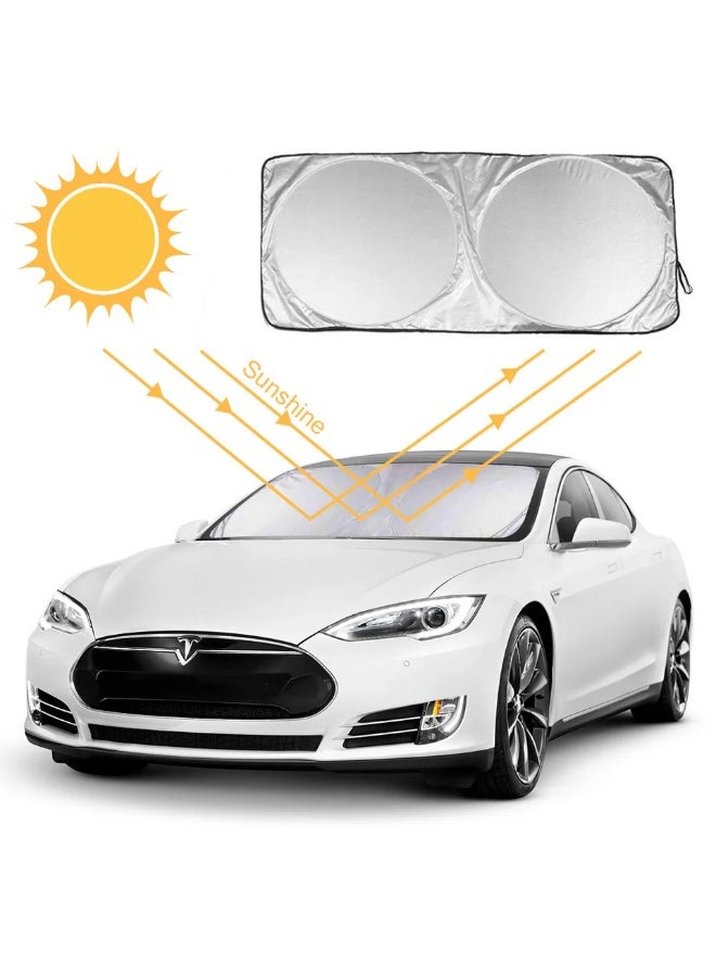 عسافكو  Assafco مظلة شمس للزجاج الأمامي للسيارة مع حقيبة تخزين – مظلة حماية من الحرارة والأشعة فوق البنفسجية، تصميم قابل للطي وسهل التركيب، مناسبة لمعظم أنواع السيارات - Image 1