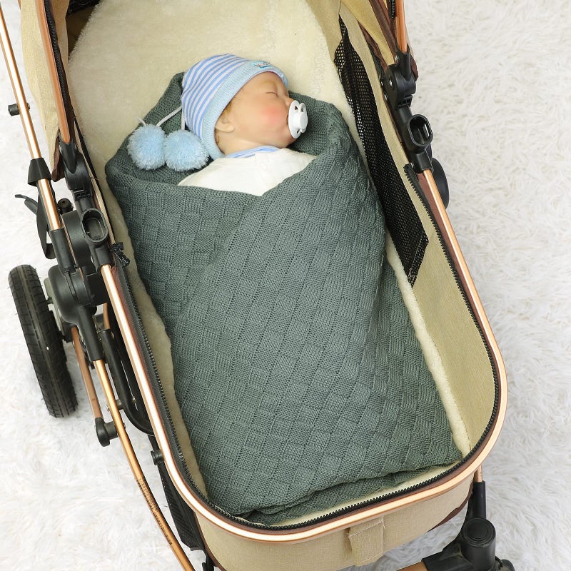 LAWKUL Green Baby Blankets Knitted Cable Babe Blanket Soft Airy Newborn Infant Receiving Swaddle Boy Girl Stroller 40"x30" - Image 3