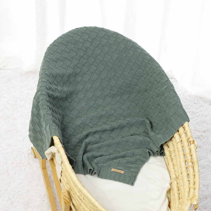 LAWKUL Green Baby Blankets Knitted Cable Babe Blanket Soft Airy Newborn Infant Receiving Swaddle Boy Girl Stroller 40"x30" - Image 5