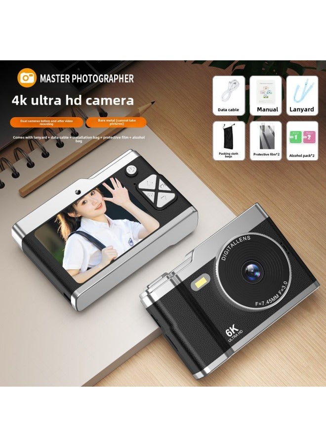 Generic - High-definition Digital Student Party Camera Camera Campus Retro CCD Double Vlog Camera Travel Convenient Entry-level-Body Color:X8 Black -16g Memory Card [safety - Image 1