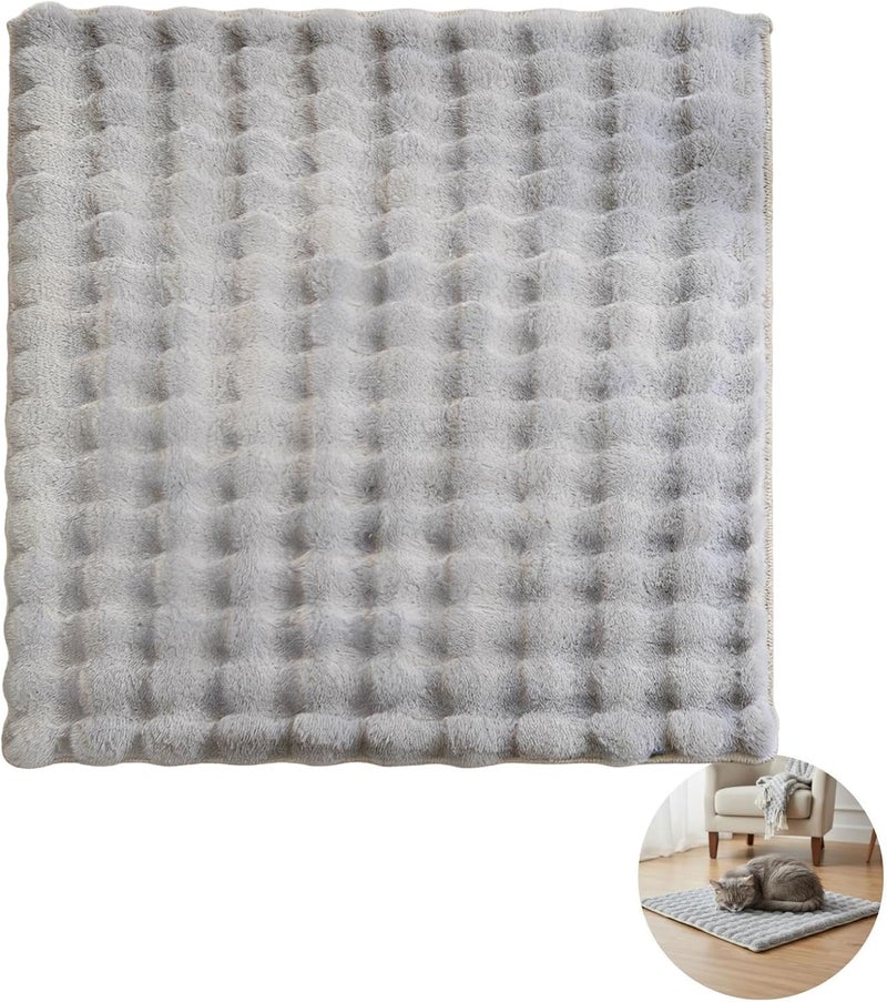 Plush Faux Pet Bed Mat, 23.6 X 15.7 in Gray Bubble Shag Rug, Non-Slip Washable Polyester Floor Cushion for Cats, Puppies, Fuzzy Carpet for Bedroom, Living Room, Sofa, Bedside - Image 4