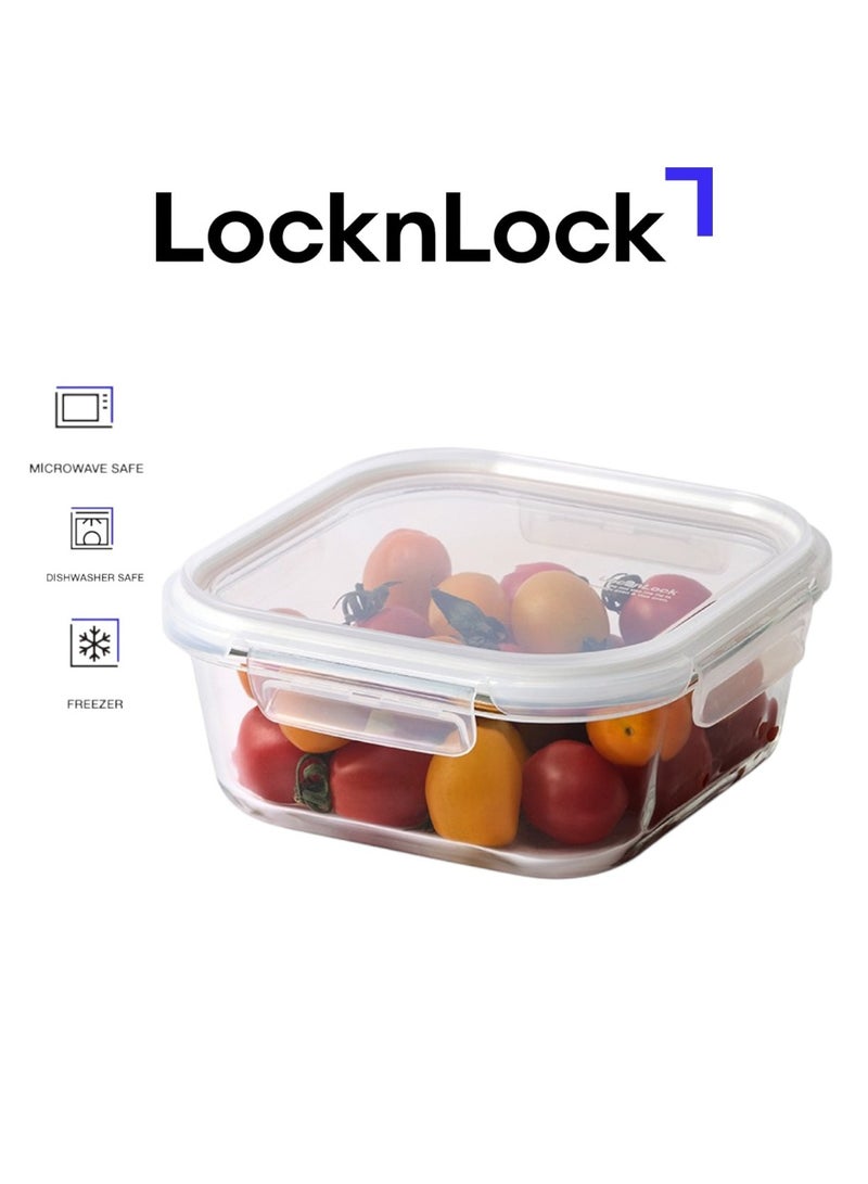LocknLock حاوية طعام زجاجية مربعة 1.2 لتر من لوكن لوك – محكمة الإغلاق مع غطاء قفل من 4 جوانب، آمنة للاستخدام في الميكروويف، الفريزر وغسالة الصحون - Image 1