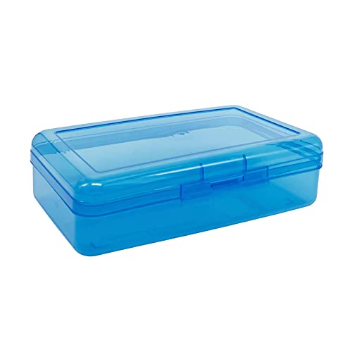 Ykimok Large Capacity Clear Pencil Box, Pencil Case, Plastic Pencil Boxes, Stackable Design, Supply Boxes for School Classroom,1 Pack (Blue) - Image 1