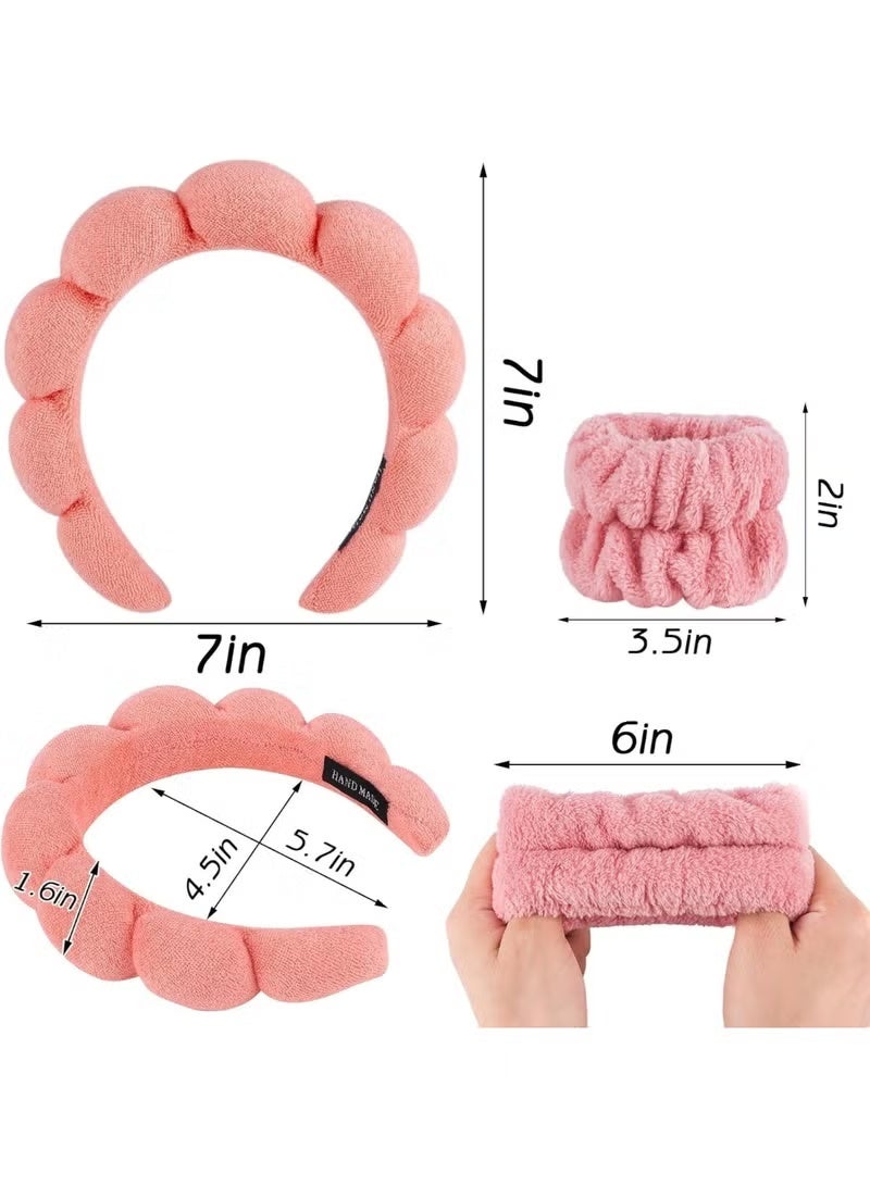 Spa Headband and Wristband Set, Terry Cloth Soft Puffy Hairband with Non-Slip Design for Facial Cleansing and Skincare - Image 3
