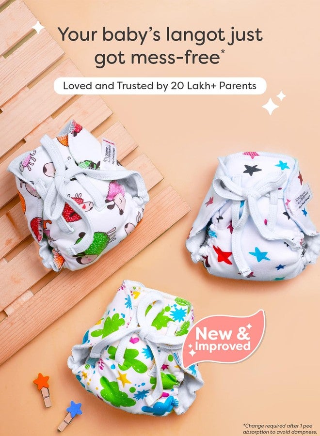 SuperBottoms DryFeel Baby Langot 0-6 months l Organic Cotton Modern Baby Nappy l Mess-free Langot with Gentle Elastics l Super DryFeel Top Layer l Diaper-free Time Essential | 3 Pack - Image 2